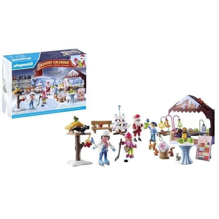 PLAYMOBIL 71472 Calendrier de l'Avent Marché de Noël, 24 surprises, 84 pièces, Dès 4 ans-0