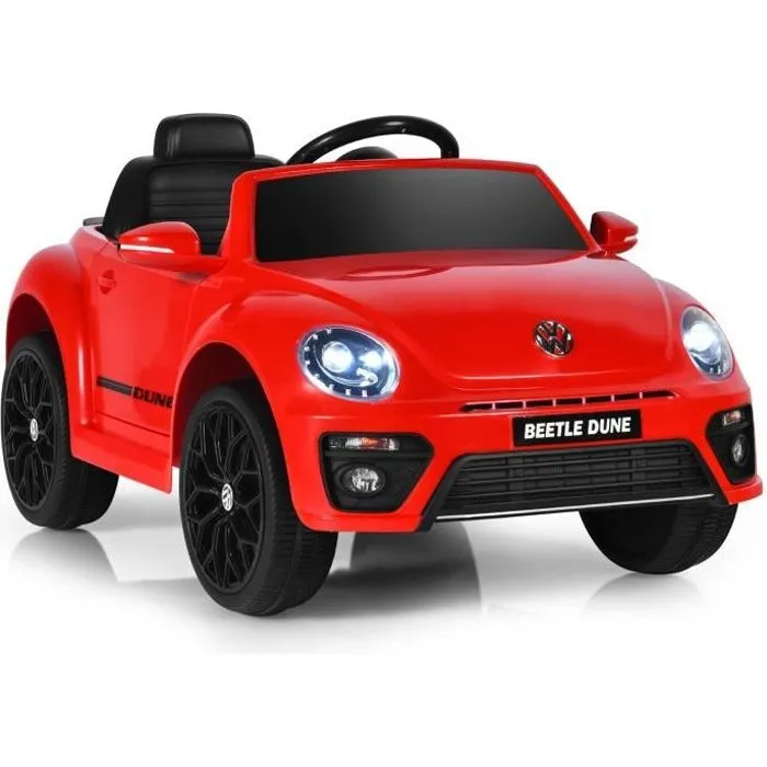 COSTWAY Volkswagen Beetle Voiture Électrique 12V/4,5 Ah pour Enfants 3-8 Ans,Télécommande 2.4G, LED, USB, Radio, Klaxon, Rouge-0
