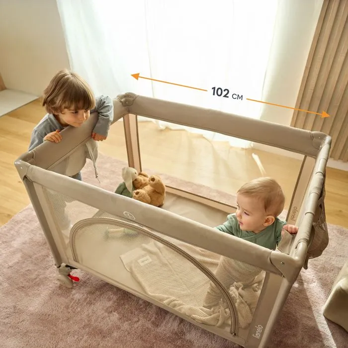 Lit parapluie bébé compact LIONELO Laura - Parc bébé -  2 niveaux du matelas - 2 roulettes - Rose-1