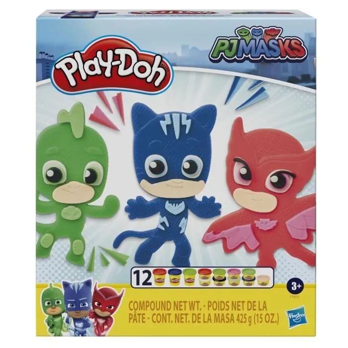 PLAY-DOH - Coffret Pyjamasques activités d'arts plastiques - 12 Pots de pâte à modeler atoxique - dès 3 ans - Les héros-0