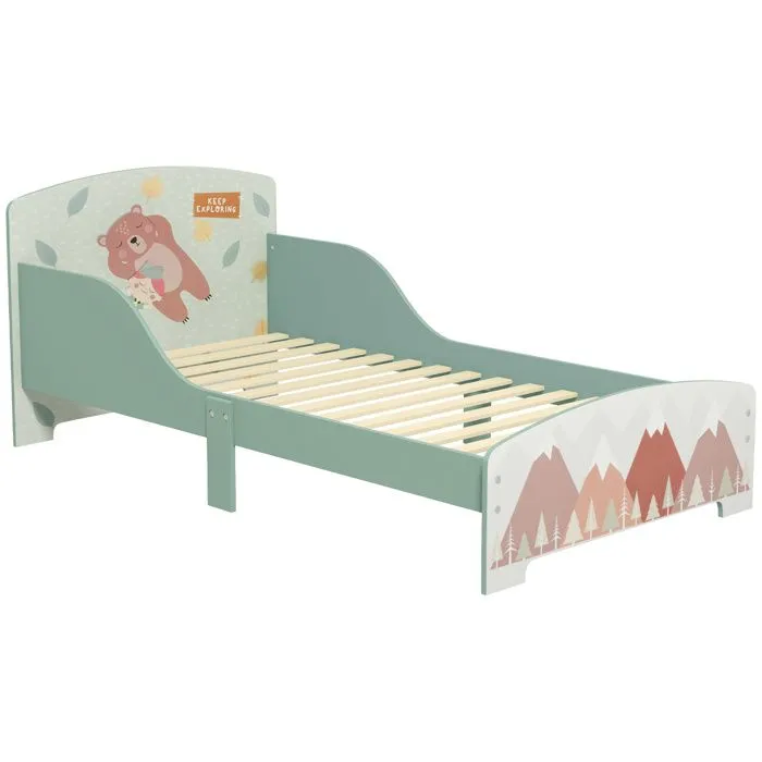 Lit pour enfant ZONEKIZ 3-6 ans avec barrières de sécurité et motifs dim. 77 x 143 x 60 cm sommier à lattes inclus - Vert-0