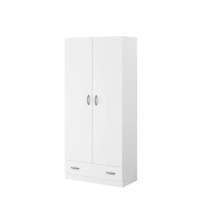 PARISOT Armoire 2 portes battantes + 1 tiroir - Panneaux de particules - Décor Blanc - L 78 cm x P 38 cm x H 170 cm - VARIA-0