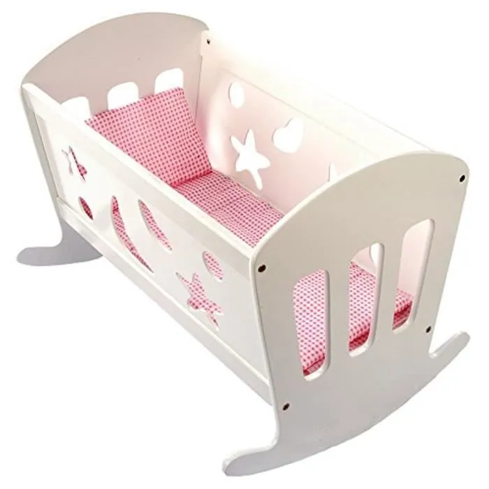 Berceau de poupée avec parure de lit - Marque - Modèle - Blanc - Enfant - Bois-1