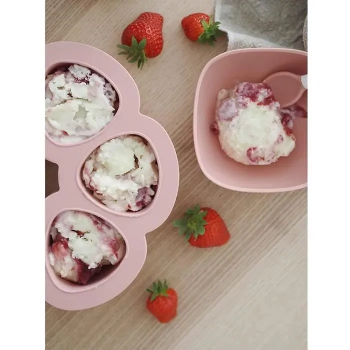 BEABA Multiportions en silicone de qualité premium, résistance thermique, couvercle hermétique, Fabriqué en Italie, 6x90 ml rose-3