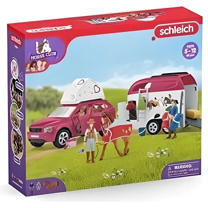Voyage en voiture avec remorque pour chevaux, Coffret figurines Schleich 42535 Horse Club pour enfants de 5 ans-0