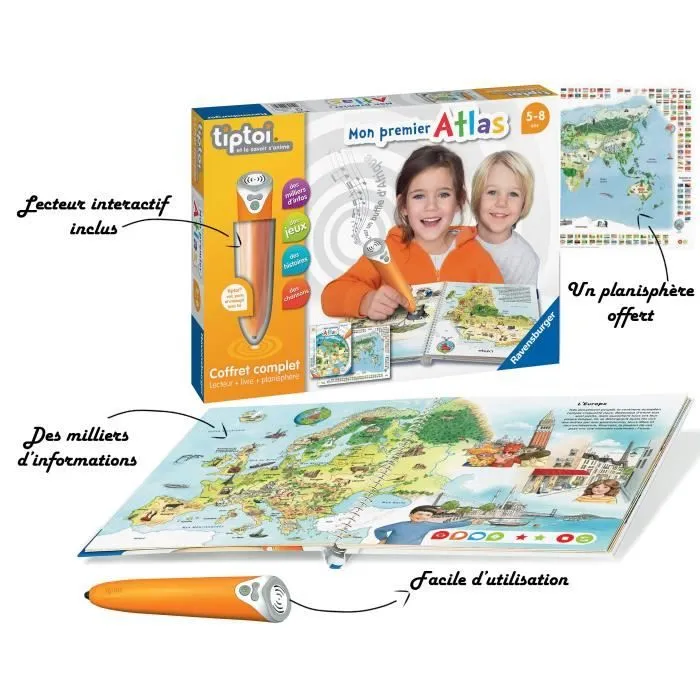Ravensburger - Coffret Complet tiptoi Lecteur interactif + Livre en français Mon premier Atlas - A partir de 5 ans-7