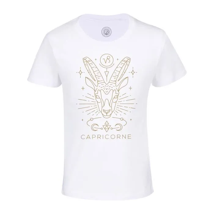 T-shirt Enfant Blanc Capricorne Signe Astrologie Bohème Zodiaque Astres Constellation-0