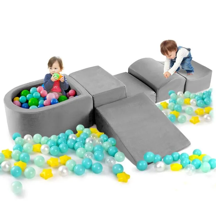 Blocs de Construction en Mousse COSTWAY-pour Enfants de 3+ ans-5 Pièces-Housses Lavables en Machine avec Fermetures Eclair-Gris-0