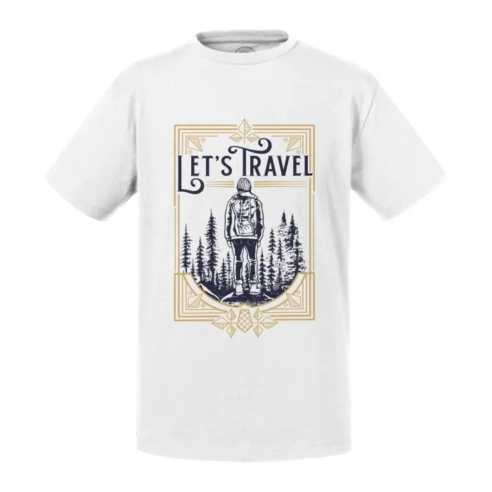 T-shirt Enfant Blanc Let's Travel Backpacker Foret Nature Voyage-0