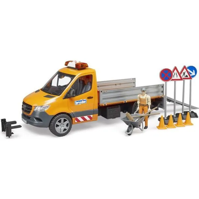 Camion municipal Mercedes Benz Sprinter avec conducteur, accessoires et module son et lumière - Bruder-0