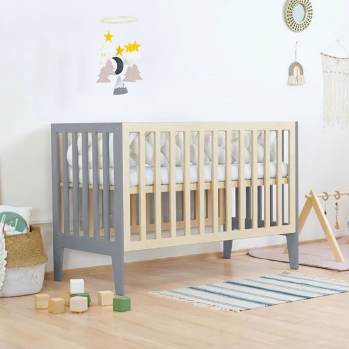 Lit bébé KIPPY 60 x 120 gris et verni-1