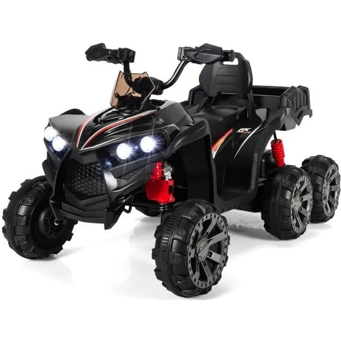 COSTWAY Quad Électrique 12V pour Enfants, avec 6 Roues, 4 Moteurs, Coffre Arrière, LED, Musique, Histoire, USB, 3+ Ans, Noir-0