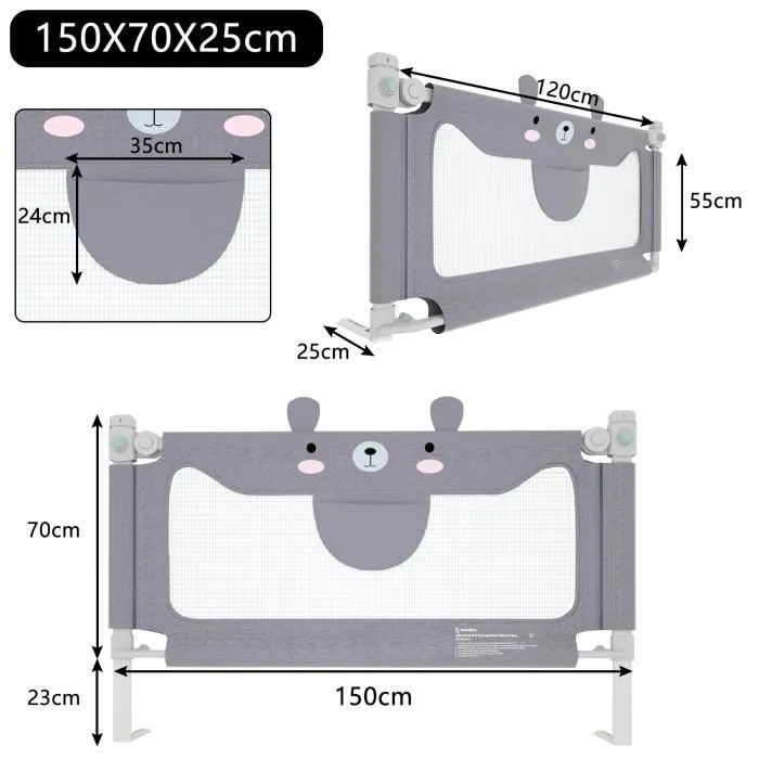 LZQ Barrière de lit pour enfant - Pour soulever verticalement - Barrière de sécurité pour lit de bébé 150 cm - Petit ourson-1