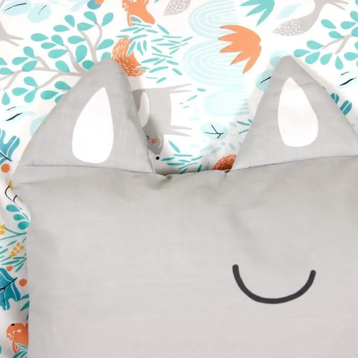 Parure de lit enfant Loup Vert - 100% coton BIO - housse de couette 140x200 cm + 1 taie d'oreiller 63x63 cm-2