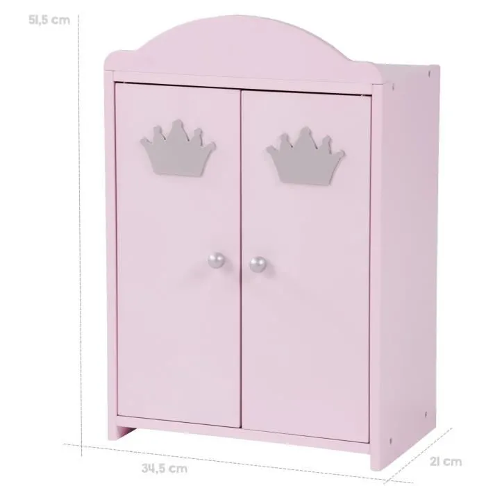 Armoire de Poupée Princesse Sophie - ROBA - Bois Rose - Penderie et Étagère-2