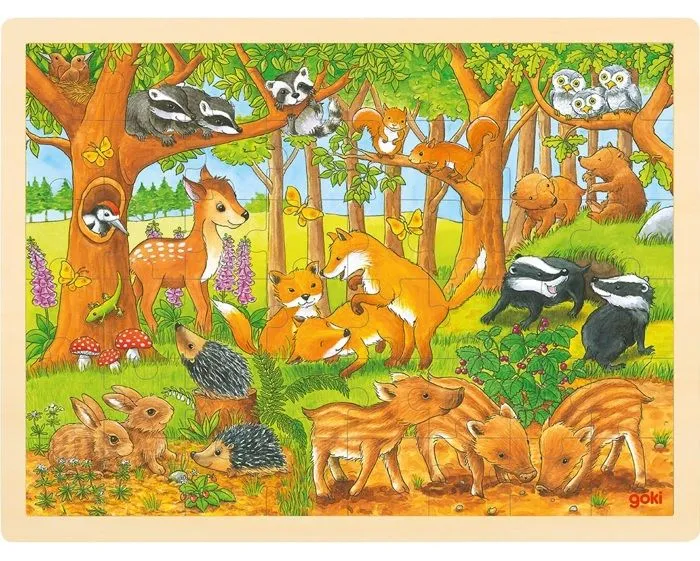 Puzzle en bois Goki - Animaux de la forêt - 48 pièces - Pour enfants de 3 ans et plus-1