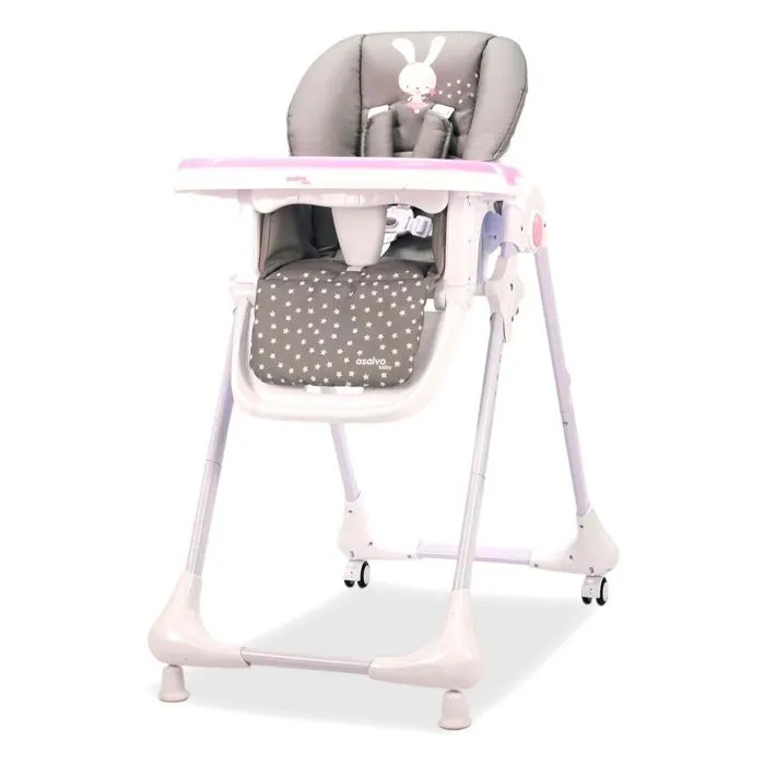 Chaise haute réglable Asalvo Baby Rabbit Rose - 0 mois à 3 ans - Bac à nourriture double-0