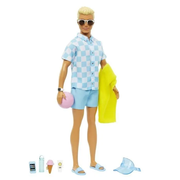 Barbie®-Ken® Plage-Poupée blonde short de bain et accessoires de plage HPL74-1