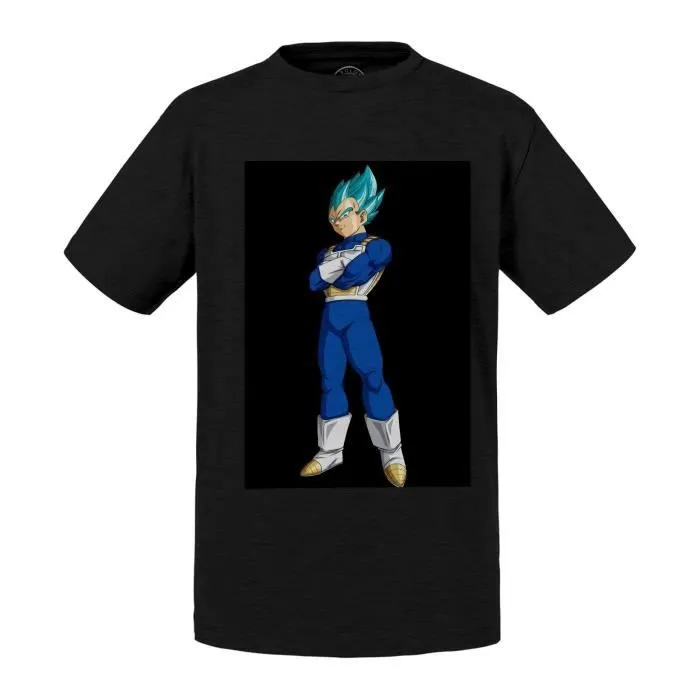 T-shirt Enfant Noir Dragon Ball Super Vegeta Super Saiyan Cheveux Bleus sur Fond Noir Anime Manga Japon-0