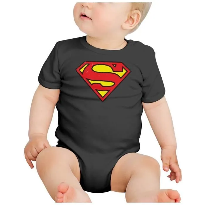 Body Bébé Manche Courte Noir Superman Super Héros BD Film Geek-1