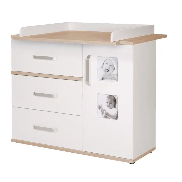 Commode à langer ROBA Pia - 3 tiroirs 1 porte - Blanc-chêne San Remo-0
