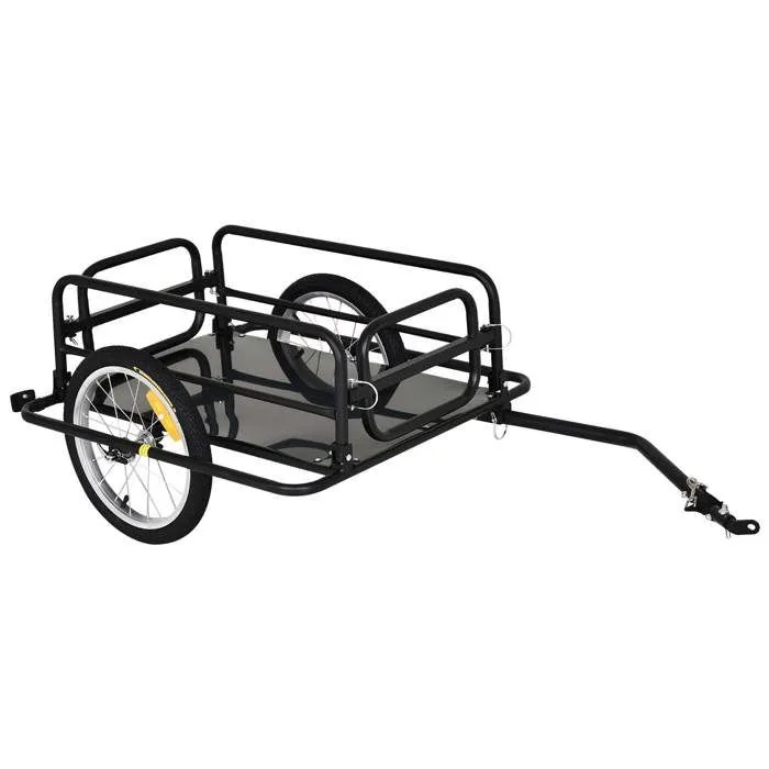 HOMCOM Remorque vélo remorque de transport pour vélo pliable 70L 139L x 71,5l x 49H cm barre d'attelage universelle acier noir-0