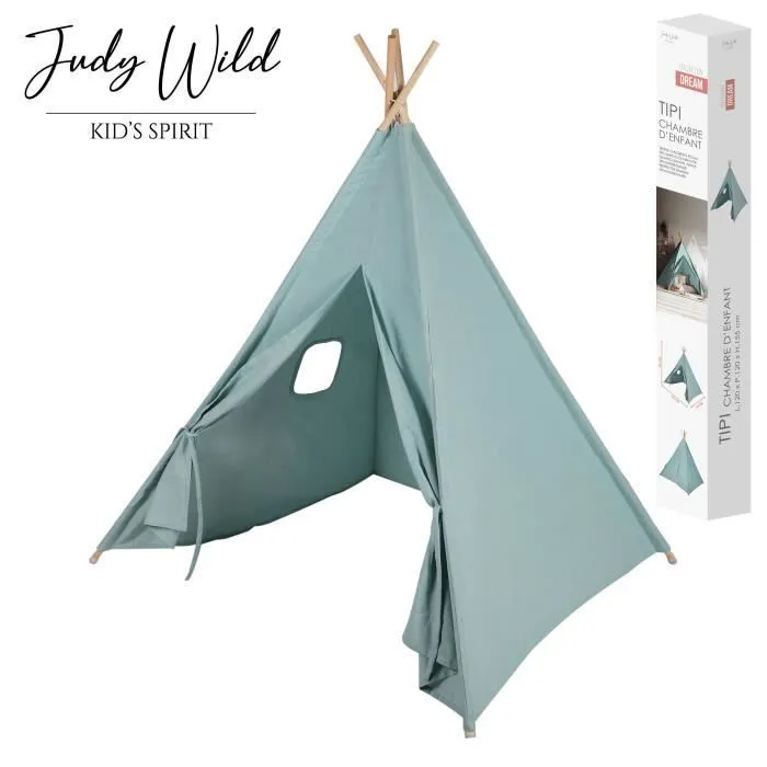 Tipi pour enfant - Judy Wild - Bleu - L 120 x l 120 x H 150 cm - Bois et tissu - A monter soi-même-0
