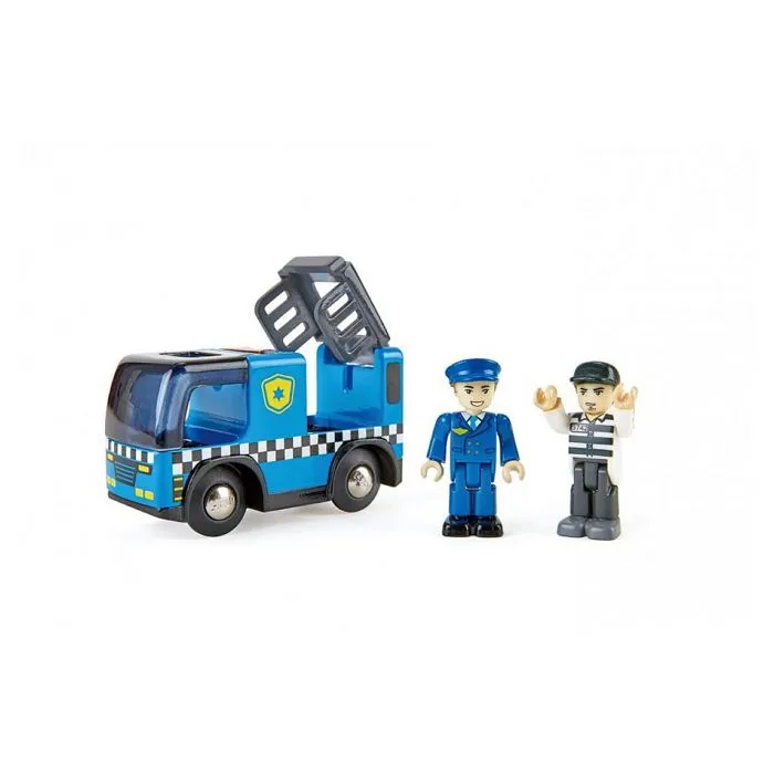 Hape - Voiture de police sonore pour jeu de train en bois - Jouets par univers - Jeux de construction - Trains en bois-3