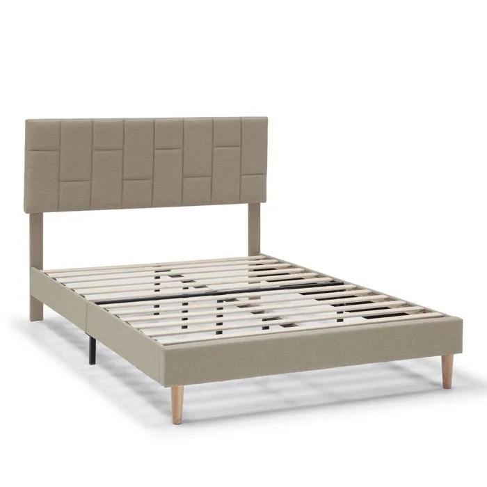 Cadre de lit plateforme Sorni capitonné 30 cm, 90x190 cm, Beige-0
