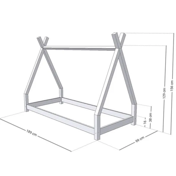 Lit enfant tipi NAKANA - Benlemi - bois massif - gris - 90 x 180 cm - Sommier inclus-2
