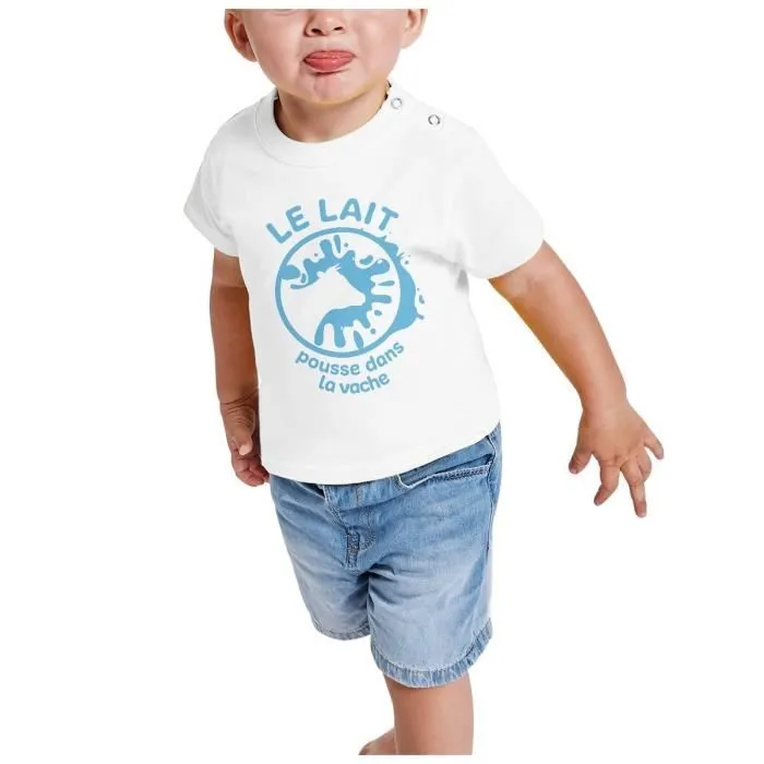 T-shirt Bébé Manche Courte Blanc Le Lait Pousse dans la Vache Enfant Animaux-1