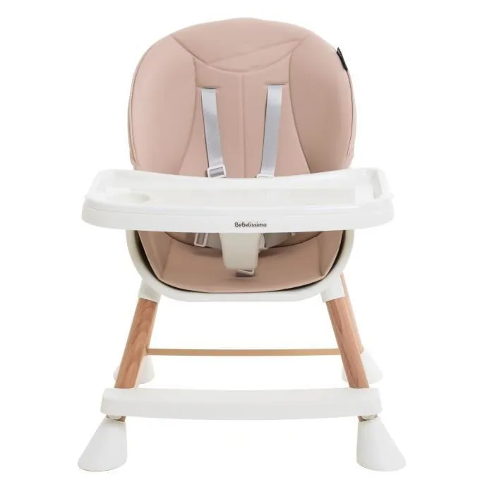 BEBELISSIMO  - Chaise Haute Évolutive en Bois - 3 en 1 – 6 mois jusqu’à 5 ans - réhausseur- rose-2