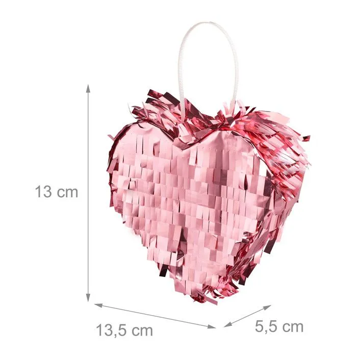 Relaxdays Mini pinata cœur, à remplir, pour un mariage ou autres fêtes, à accrocher, HxLxP : 13x13,5x5,5 cm, rose-3