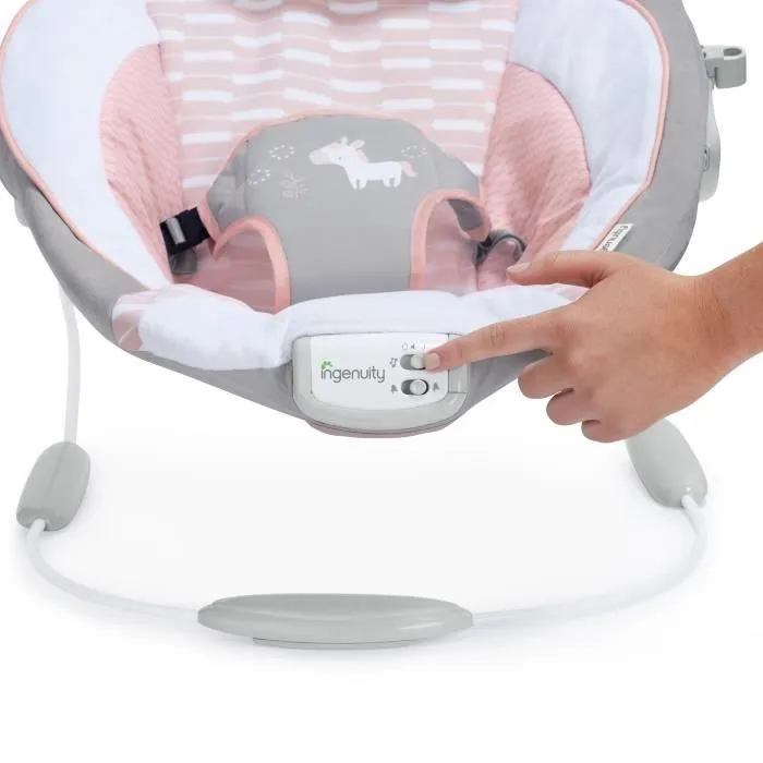 INGENUITY Transat bébé - Flora - Arche avec jouets d'éveil amovible, 8 Mélodies, Vibrations apaisantes, Cale tête évolutif-2