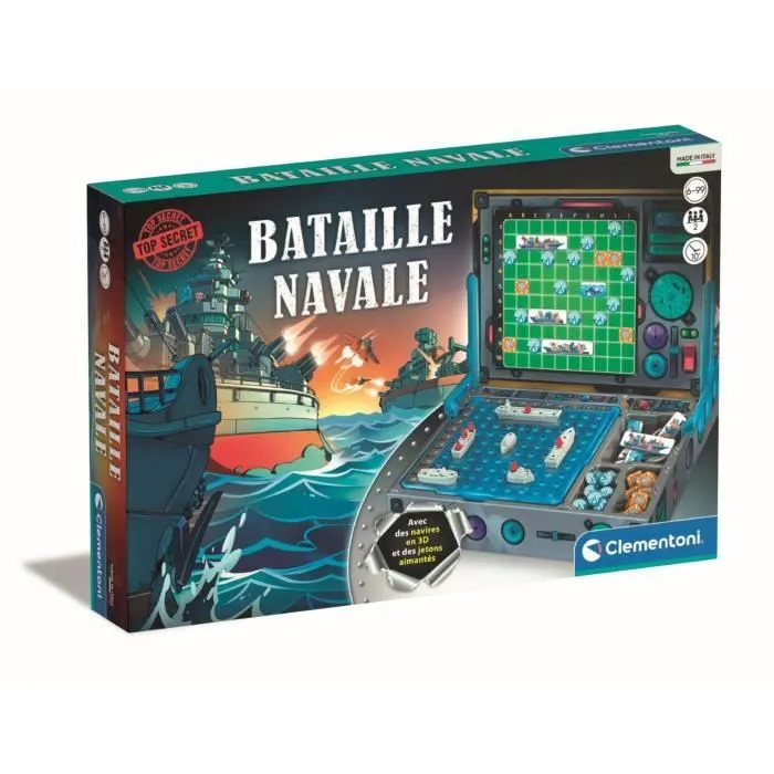 CLEMENTONI - Bataille Navale - Jetons magnétiques et navires en 3D - Jeu de logique - 2 personnes-0