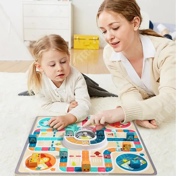 TD® Jeu de société éducatif pour enfants, jeu recto-verso, plateau multifonctionnel, jouet interactif d'échecs volant de transport-1