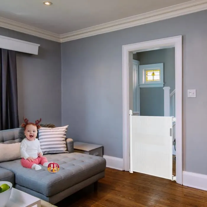 HENGMEI Barrière de Sécurité Rétractable pour Bébés (0 à 140 cm) Extensible et Enroulable d'Escaliers et Portes, Blanc-2