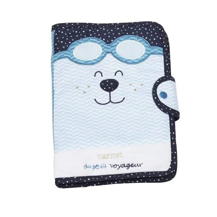 Protege Carnet De Sante en coton Bleu-0