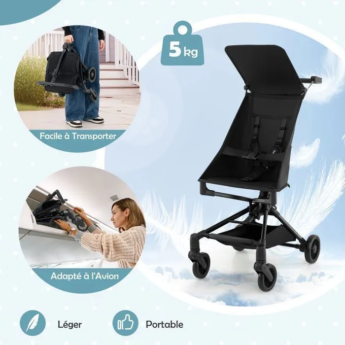 COSTWAY Poussette Portable Ultra-légère de 5,8 kg pour les Voyages avec Canopy Ajustable , Panier Inférieur & Roues en EVA-3