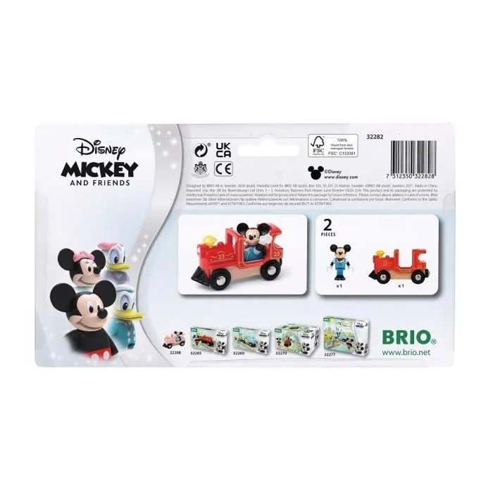 DISNEY Brio Mickey Mouse & Locomotive - Train sans pile pour circuit de train en bois - Ravensburger - Dès 3 ans - 32282-4