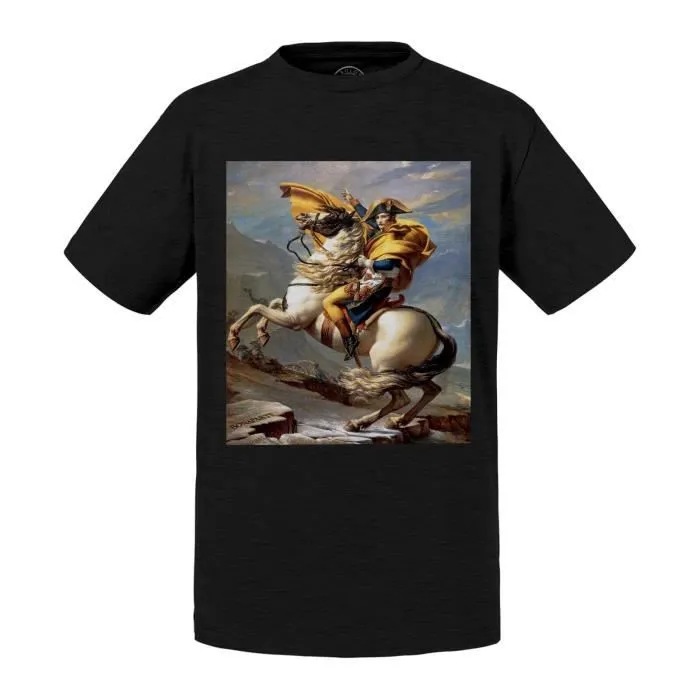 T-shirt Enfant Noir Peinture Bonaparte Franchissant Le Grand Saint Bernard Napoleon France-0