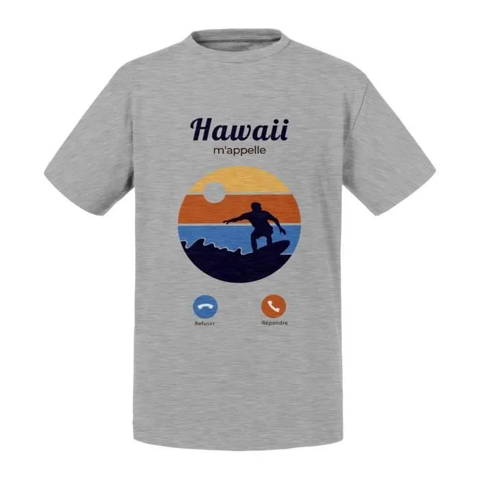 T-shirt Enfant Gris Hawaii M'Appelle Surf Soleil Plage Voyage-0