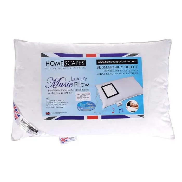 Oreiller musical - Blanc - 50 x 75 cm - Duvet et plumes d'oie - Ultra moelleux - Haut-parleur intégré-0