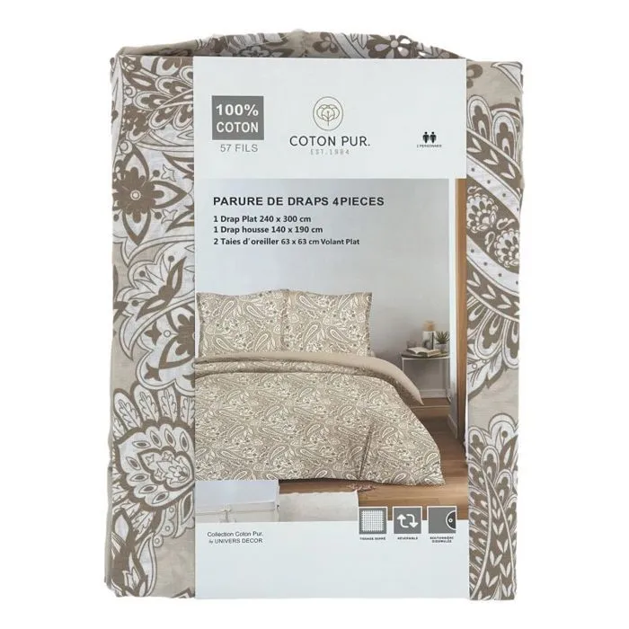 Parure de draps 4 pièces pour lit 140 x 190 cm Cachemire naturel-5