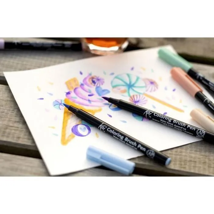 6 feutres - Pointe pinceaux  - Koi Coloring Brush Pen Sweet colours - Sakura-2