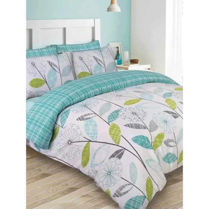 Housse de Couette Double - Allium - Pissenlit Sarcelle - Réversible - 200x200 cm - Élégance Chic-0
