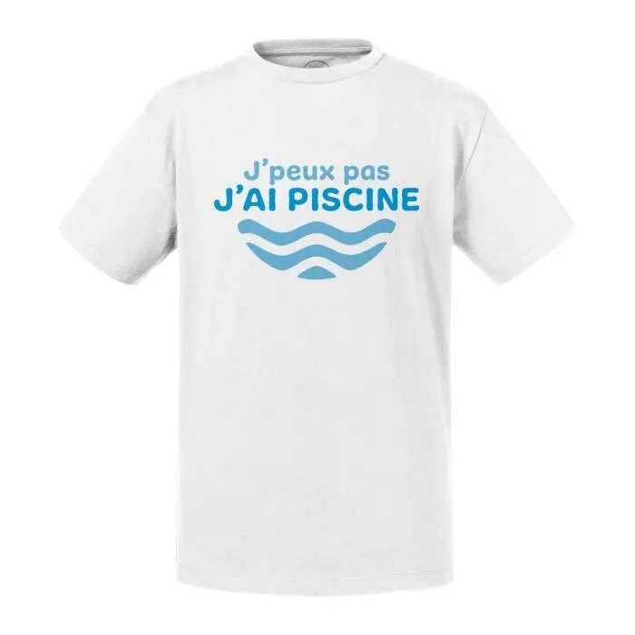 T-shirt Enfant Blanc J'Peux Pas J'ai Piscine Natation Vacances Été-0