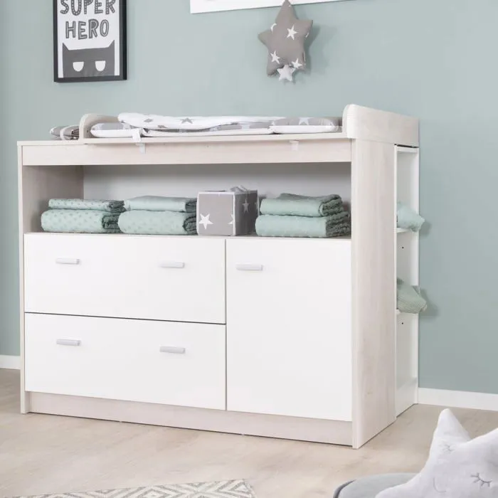 Chambre Bébé Duo ROBA Julia - Lit Évolutif 70x140 + Commode à Langer - Bicolore-5