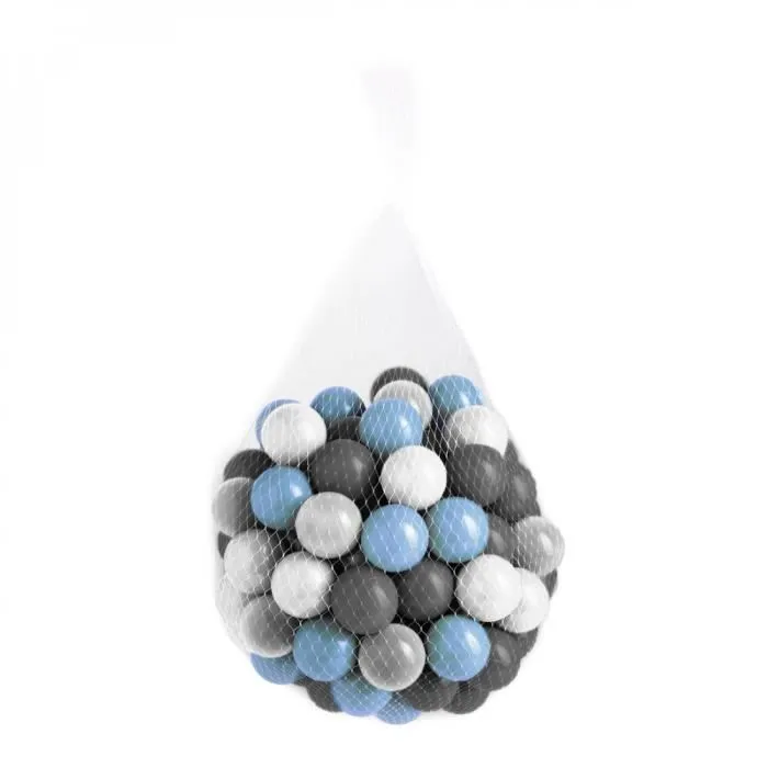Lot de 2 sacs de 100 balles de jeu ou de piscine 5,5 cm - Bleu, gris, blanc et transparent - Monsieur Bébé-3