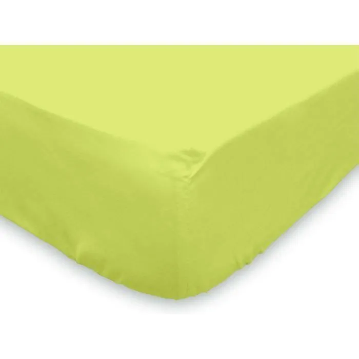 Drap housse - Coton - 140x190 cm - Uni - Vert anis - Lavable en machine-0